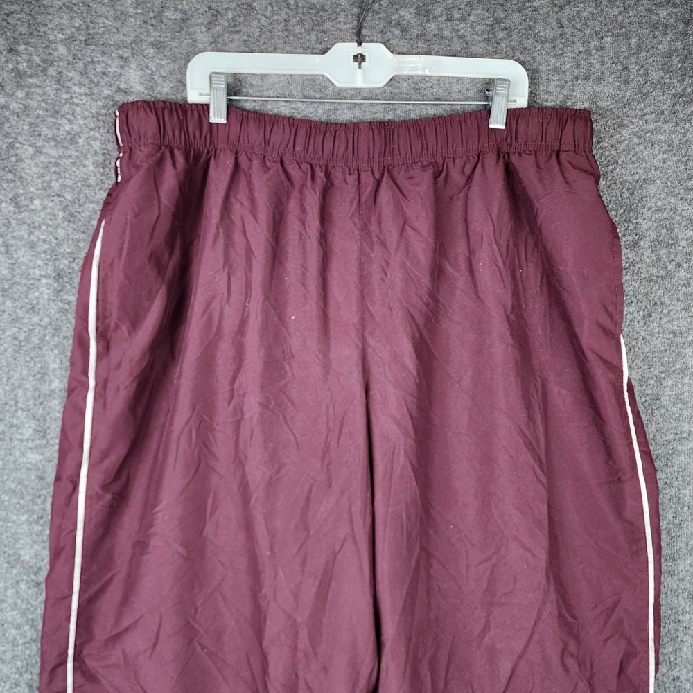 Tek Gear Track Pants Mens 38 Burgundy White Stripe Mesh Lined Athletic Joggers - Picture 4 of 9